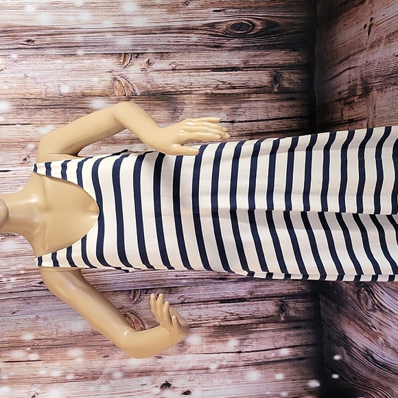 Garnet Hill Women's Sleeveless Navy & Cream Striped Maxi Dress Size M - Picture 3 of 12